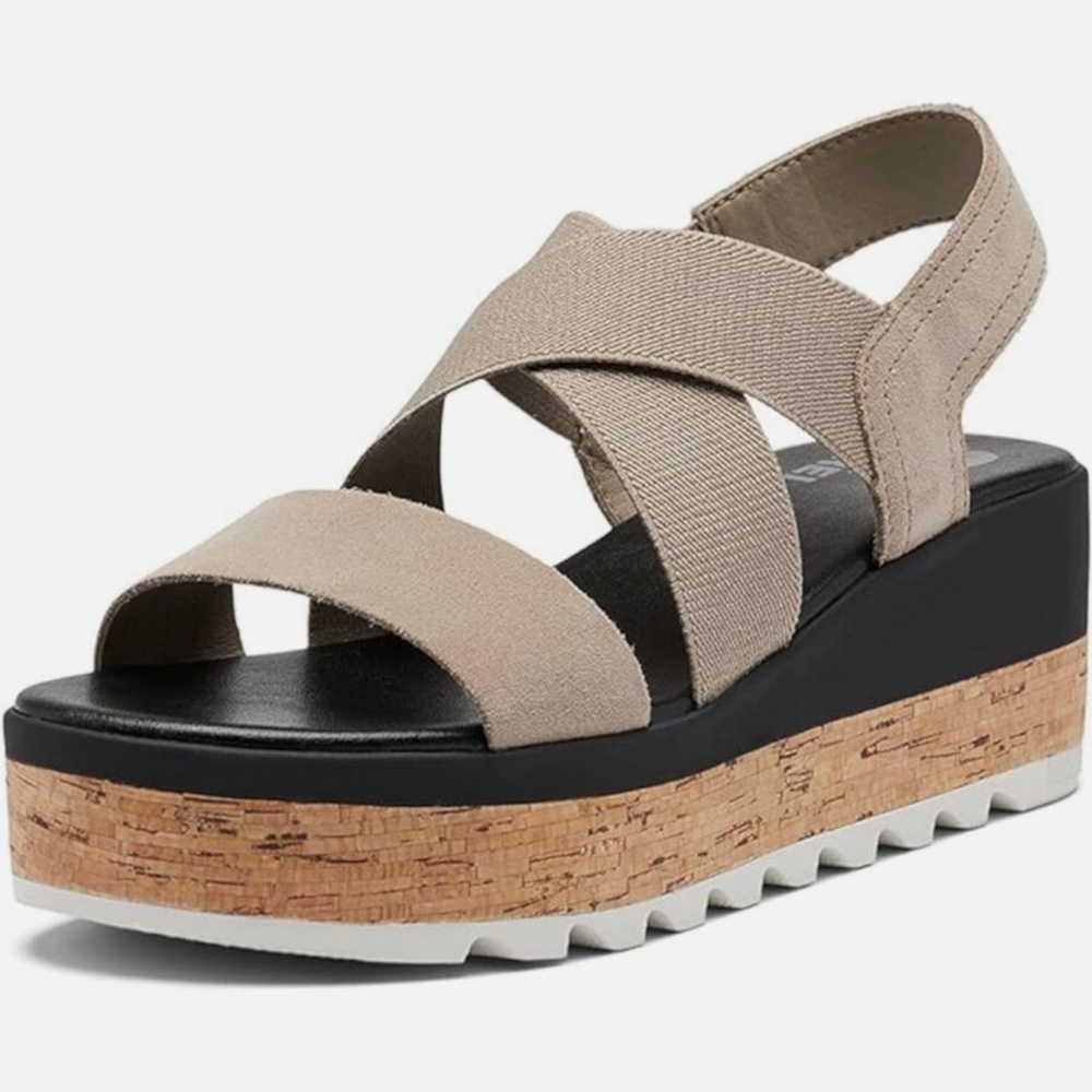 SOREL Womens Beige 1-1/2" Platform Straps Cameron Wedge Slingback Sandal 10